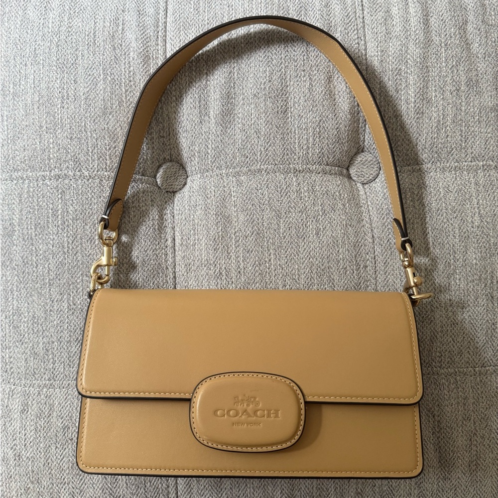 Coach Eliza Flap Crossbody with Leather Covered Closure in gold/tan